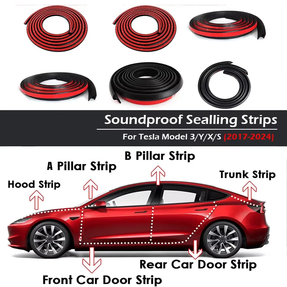 

Soundproof Sealling Strips For Tesla Model 3/Y/X/S (2017-2024) Door Seal Kit Soundproof Rubber Weather Draft Strip Wind Noise