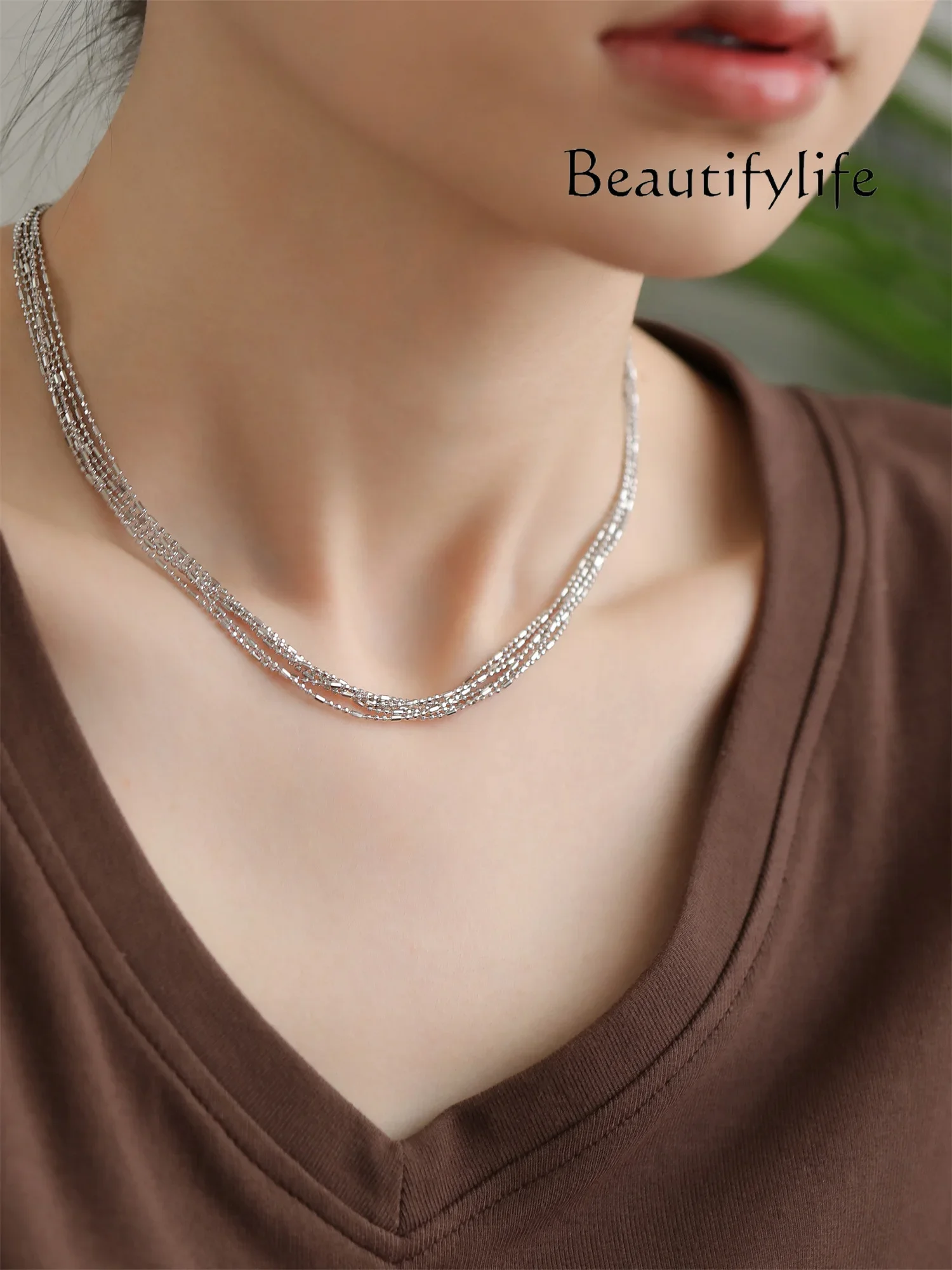 925 silver multi-layer bead necklace women's niche design high-end collarbone chain