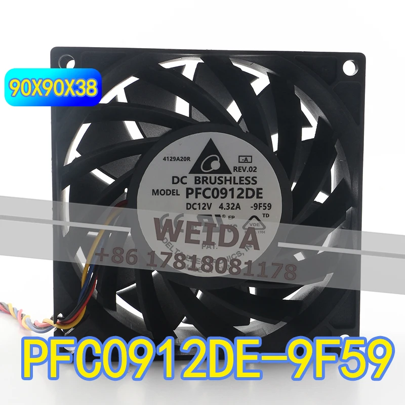 Original Delta PFC0912DE 9038 90X90X38MM 12V 4.32A 9CM Forceful Waterproof Server Fan
