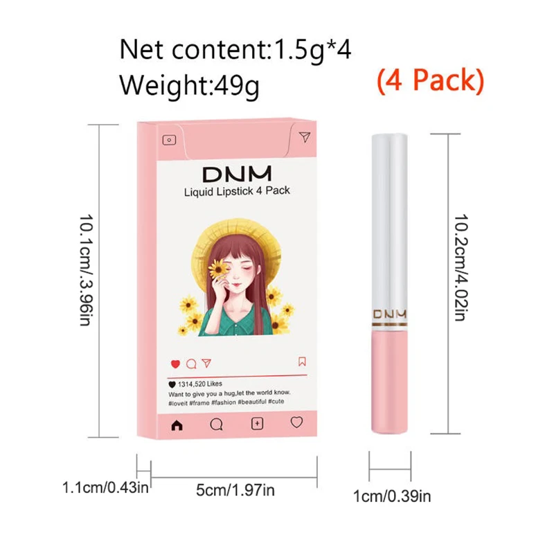 مجموعة من 4 أحمر شفاه رفيع ملمع شفاه صلب غير لامع/مستحضرات تجميل مرطبة هدية للفتيات والنساء 1.5 جرام * 4 مستحضرات تجميل مكياج