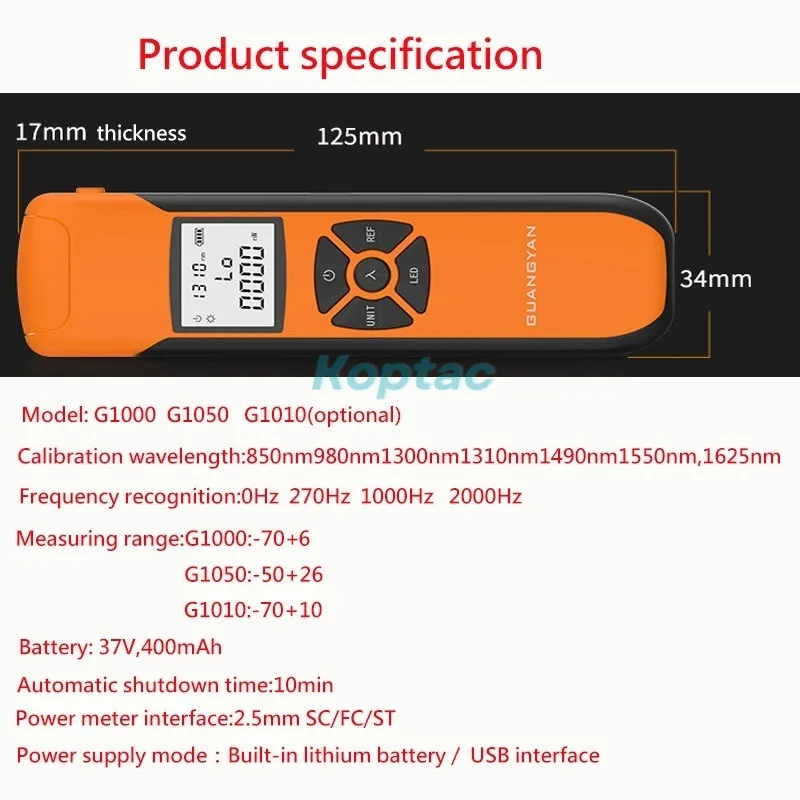 Fiber Optical Power Meter G1010 -70 To 10dBm Visual Fault Locator 10mW VFL OPM Patch Cord Cable Tester Tool Red Light Pen FTTH