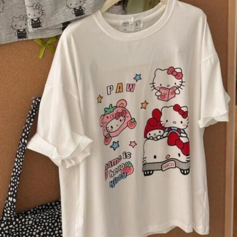 

Sanrio Short Sleeve T Shirt Cartoon Women Summer Design Sense Trendy Print Fashionable Casual Comfortable Wear Kawaii Tops Tee