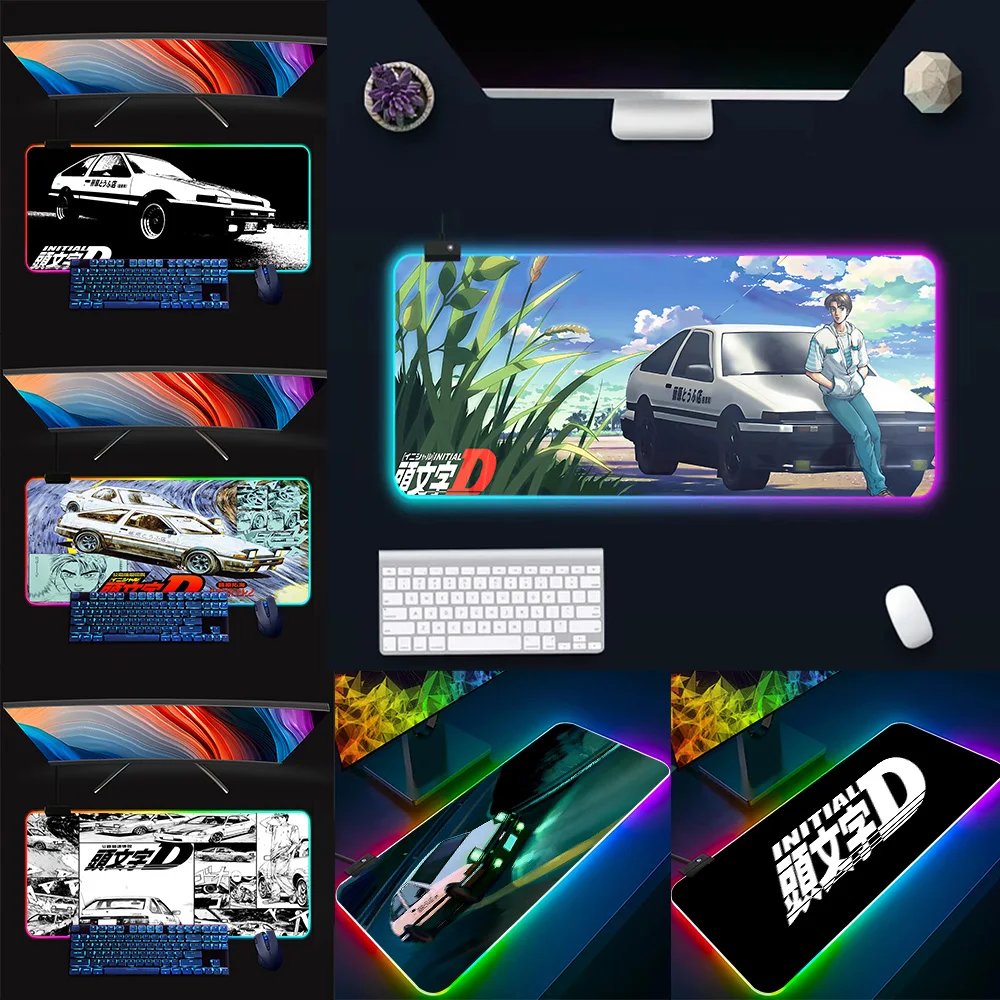 Initial D AE86 RGB Pc Gamer Keyboard Mouse Pad Mousepad LED Glowing Mouse Mats Rubber Gaming Computer Mausepad