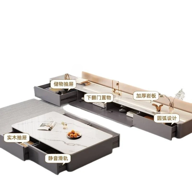 Solid wood TV cabinet light luxury living room household apartment floor cabinet coffee table TV cabinet combination