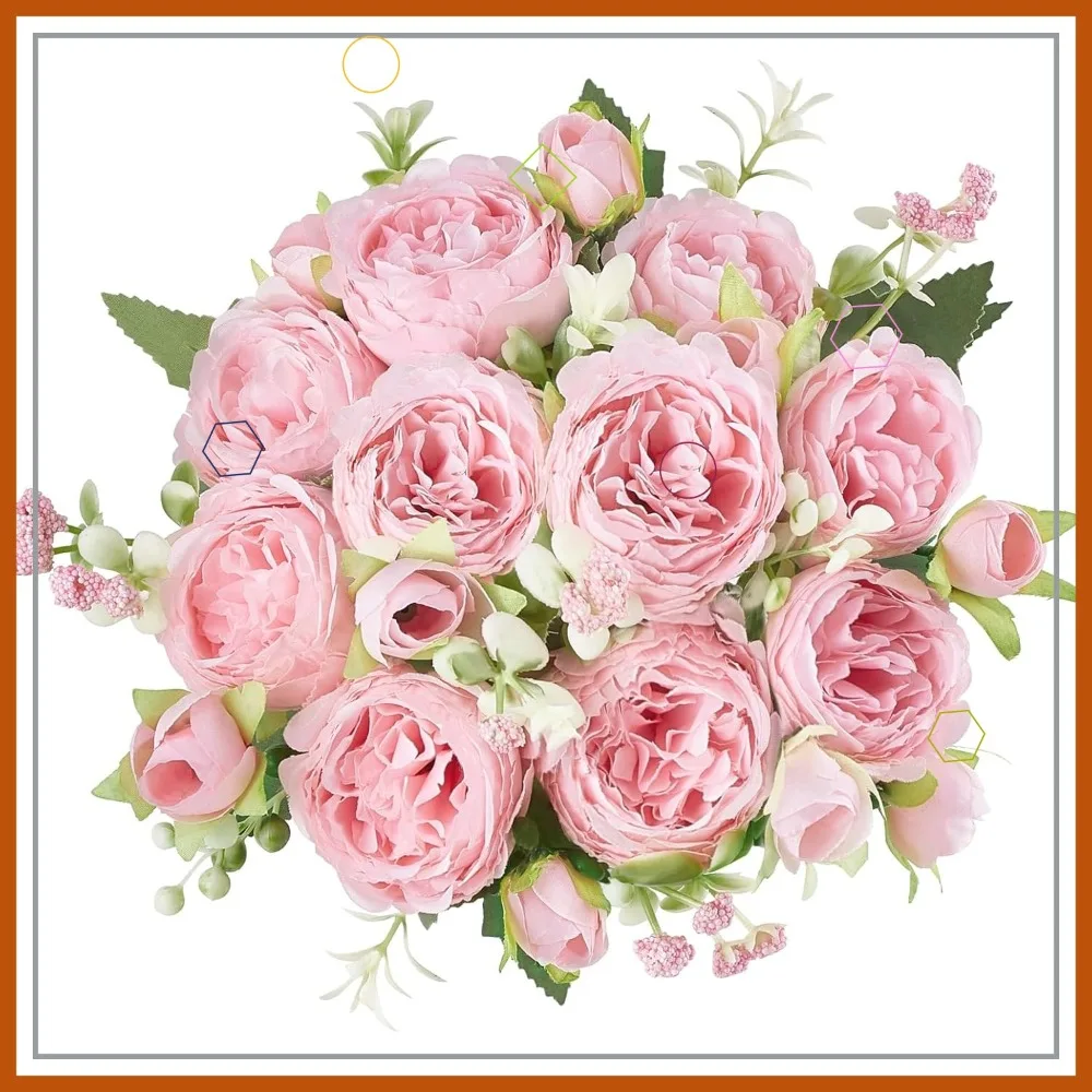 Artificial Peonies Silk Flowers for Home Decor Indoor Fake Bouquet Faux Floral Arrangements Dining Table Centerpieces Pink
