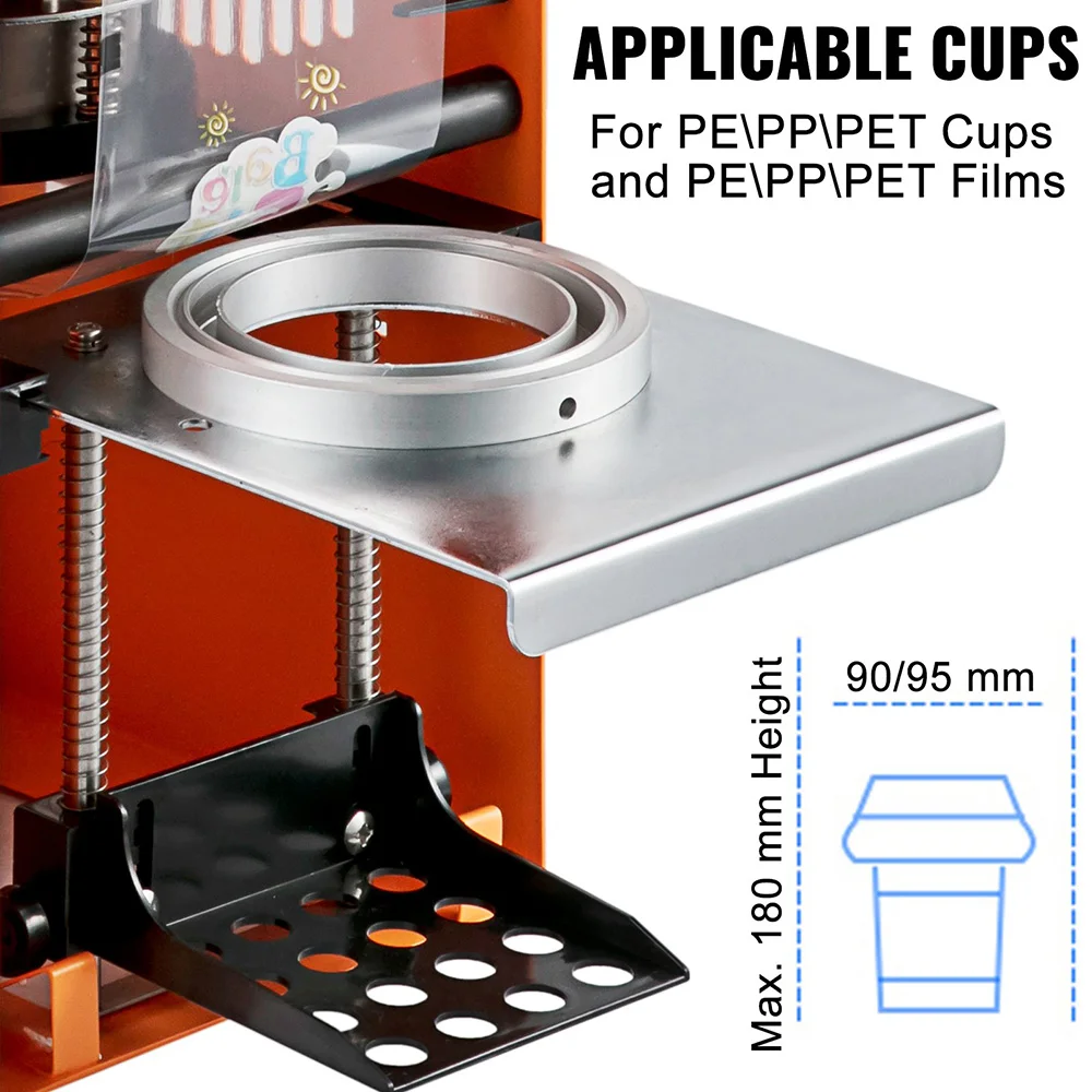 Mesin penyegel cangkir teh Manual, alat penyegel Cup 90/95mm Diameter Cup dengan teknologi pemanas untuk gelembung susu teh