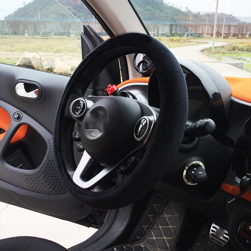 Winter Plush Car Steering Wheel Cover Soft Skin Friendly Non-slip Breathable Handle Cover For Smart 453 Fortwo Forfour