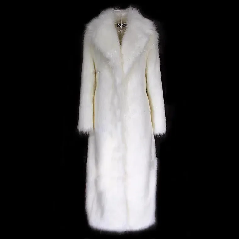 Lady Eco Fur Coat Long Style Female Faux Fur Coat Luxury Winter Women Artifical Fur Jacket Lapel Collar Full Sleece