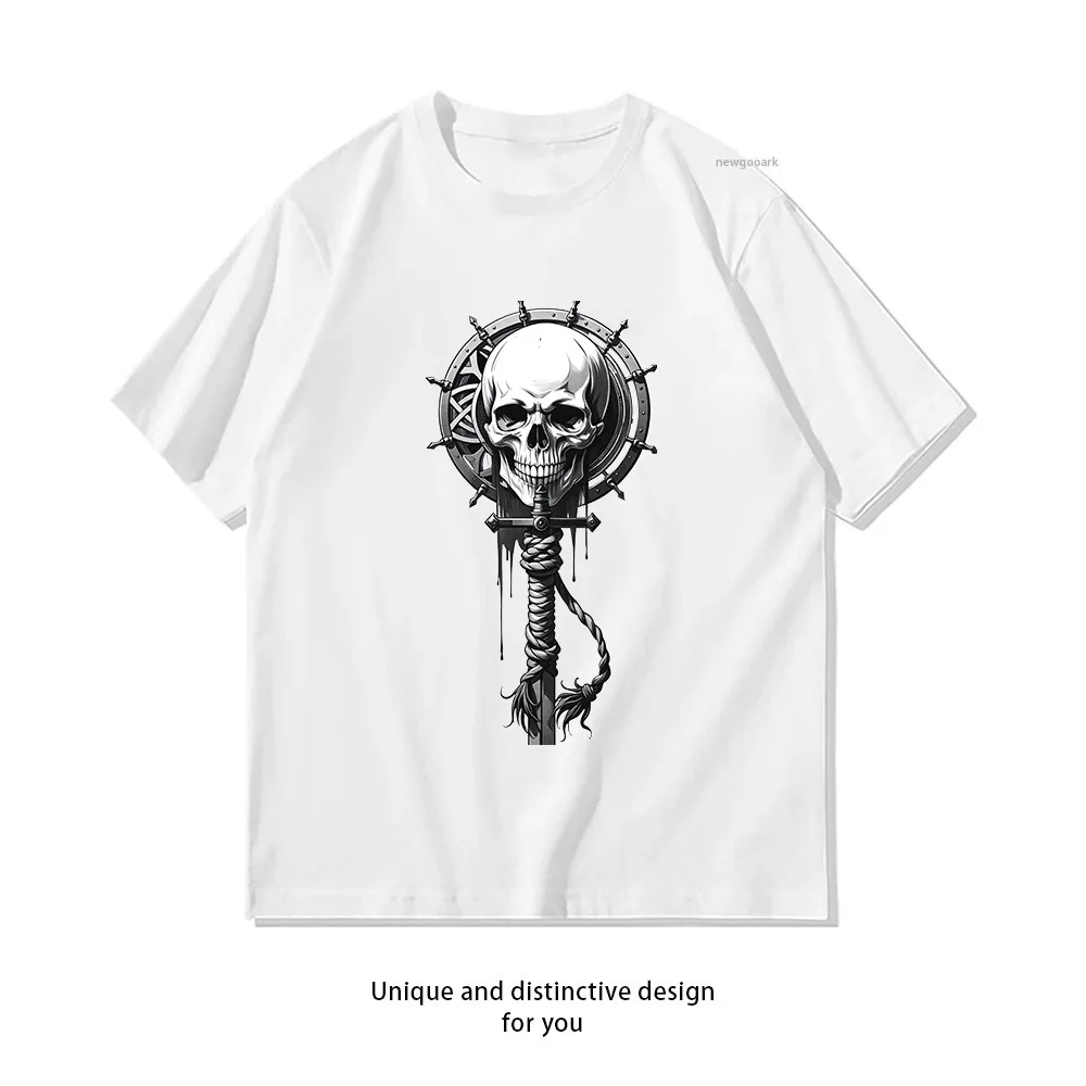 Skull Shield Sword Rope  Casual Cotton Short Sleeve Tee for Men Women