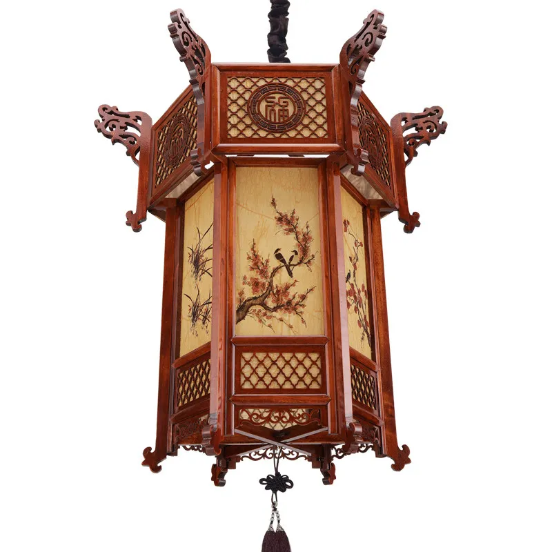 Chinese solid wood palace lamp antique outdoor balcony Chinese style chandelier housewarming villa gate ancestral hall classical