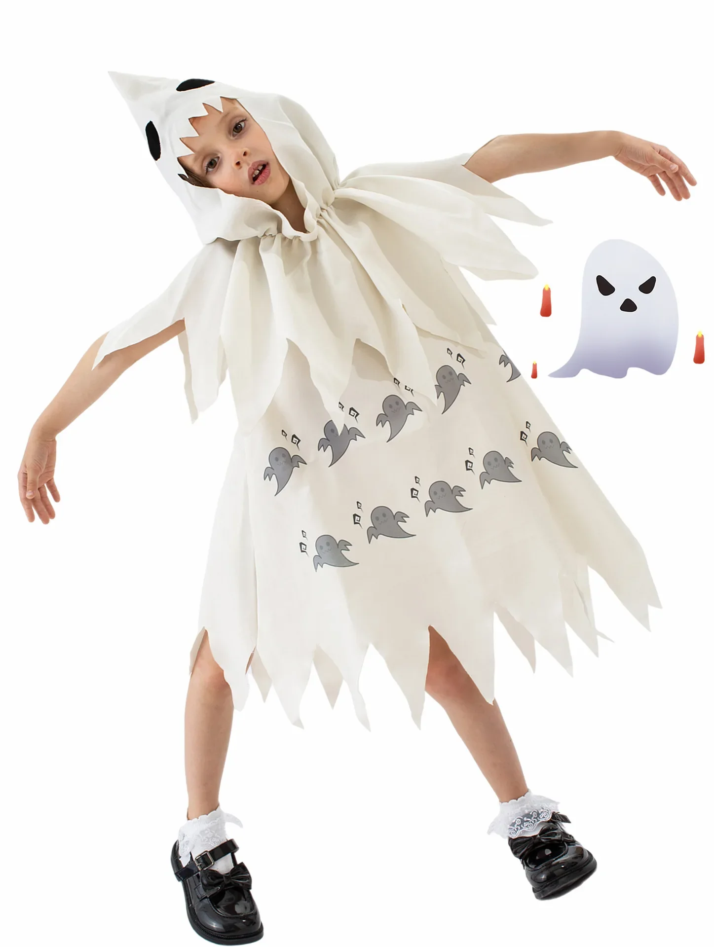 2025年ハロウィンコスチューム、ホラー系の舞台衣装、国境を越えたハロウィンパーティー用、白い幽霊の顔、小さな幽霊のマント