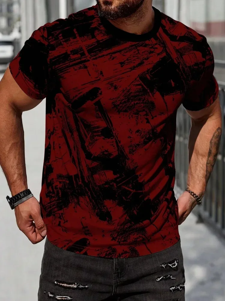 Men's Vintage Brush Stroke Graphic T Shirt 3D Print T-shirt Distressed Ink Art Casual Street Top Trend Cool Men Streetwear Tops