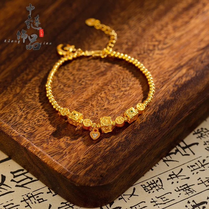 9999 Gold Sakura Money Star Moon Bracelet - Women's Style Square Gold Hand Pendant - Small-scale,