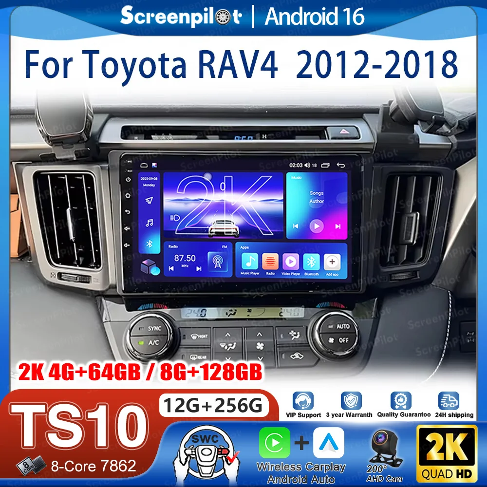 

Android 16 For Toyota RAV4 RAV 4 2012 2013-2018 Car Radio Stereo Head Unit CarPlay Auto radio Touch Screen Wifi GPS Navigation