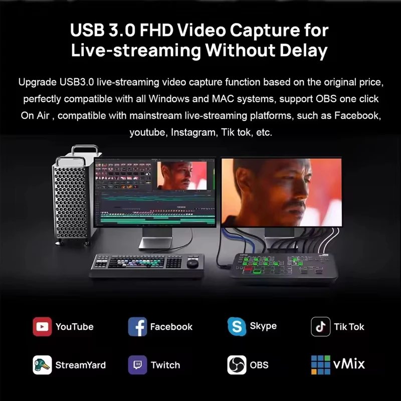 Cinetreak Mixer MiNi 4 canales FHD Video Streaming en vivo Swithcer compatible con entrada multiformato y conmutación multicámara PIP personalizable