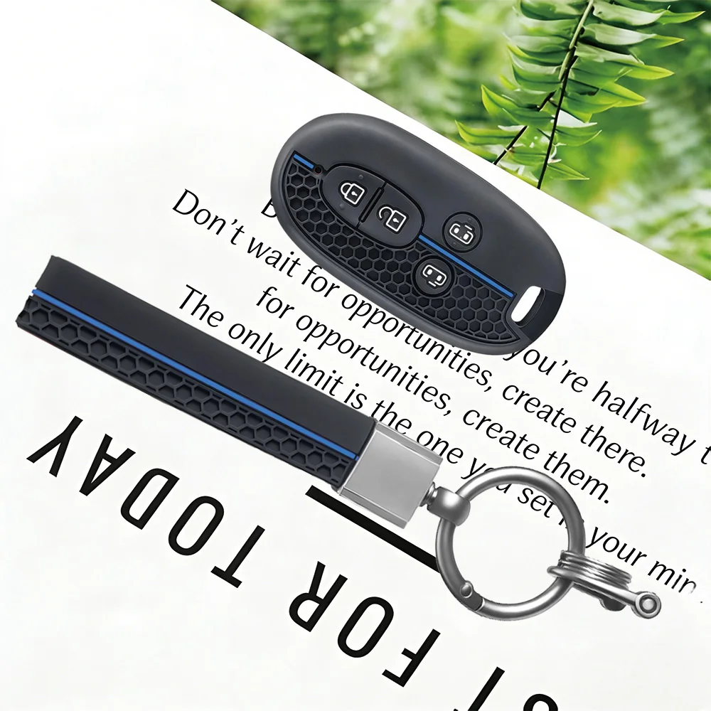 Wearproof Stripe Key Holder, With Keychain, for Suzuki Wagon R Every Hustler Palette Solio Alto Lapin Spacia 4 Button Key