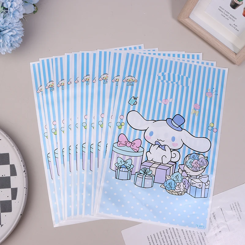 10ชิ้นธีม Sanrio cinnamorooll ของตกแต่งงานปาร์ตี้วันเกิดถุงของขวัญพลาสติกมุกของขวัญถุง PE สำหรับเด็กผู้หญิงอุปกรณ์ตกแต่งงานปาร์ตี้