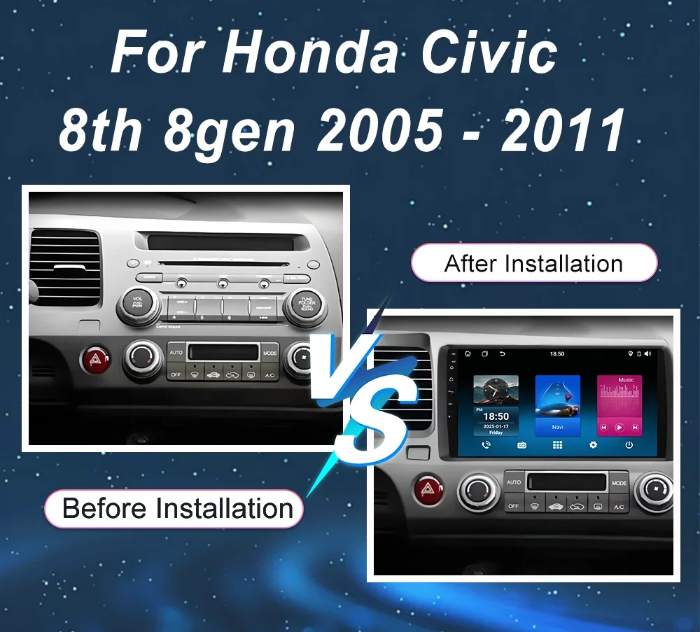 Android 16 For Honda Civic 8th 8gen 2005 2006 2007 2008 2009 2010 2011 Auto Carplay GPS Navigation Multimidia Player Screen WIFI