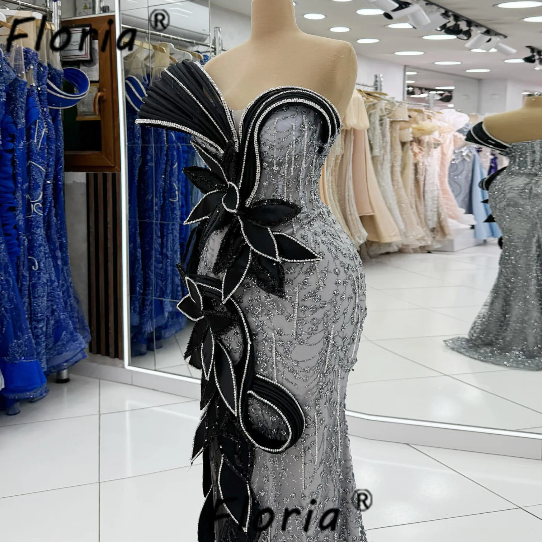 Elegantes perles lourdes robes de soirée 2026 noir argent glands 3D feuille Appliques robe de soirée de bal personnalisé vestidos de gala