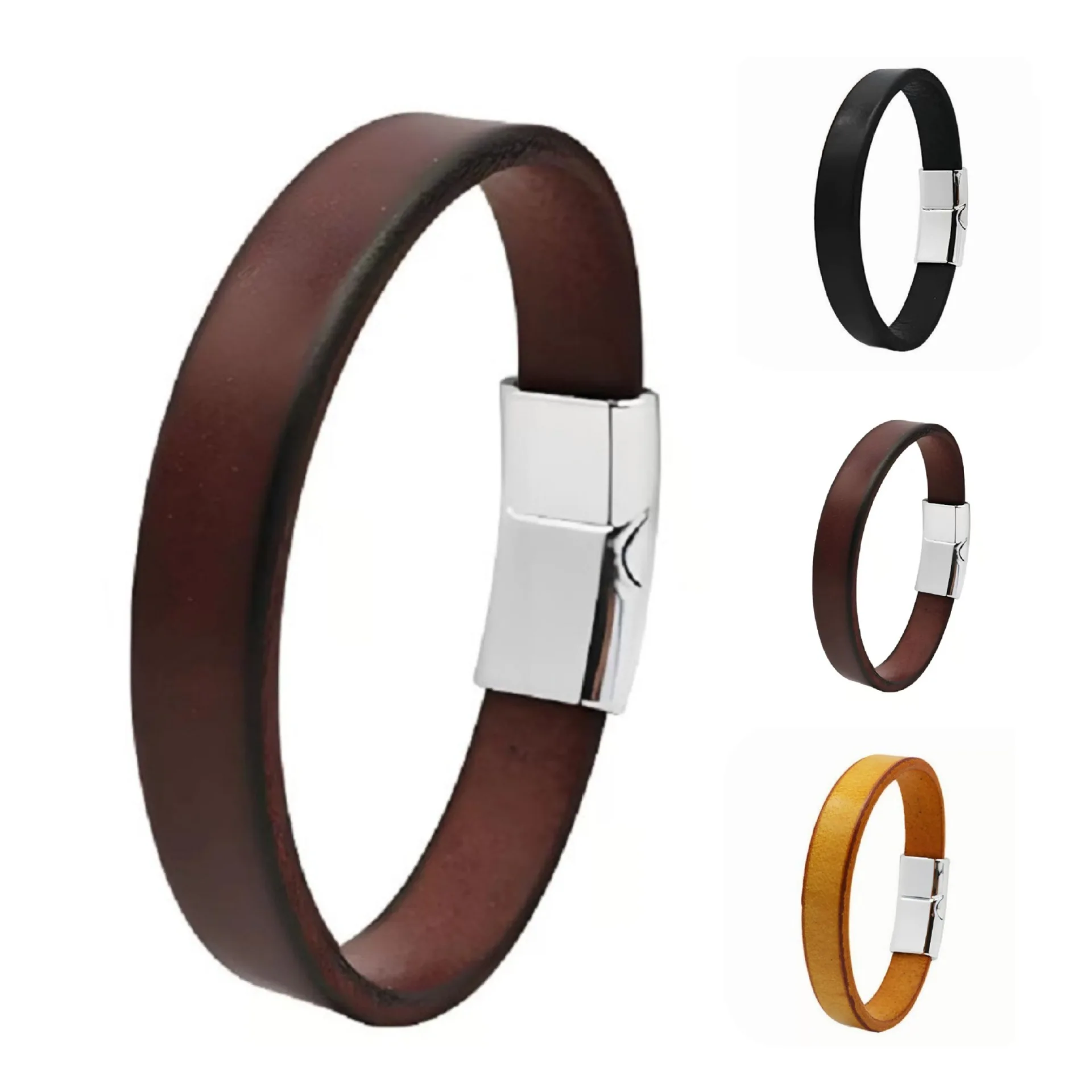 Simple Vintage Cowhide Leather Bracelet for Men Versatile Creative Magnetic Buckle Bangles Male Street Trend Jewelry Accessory