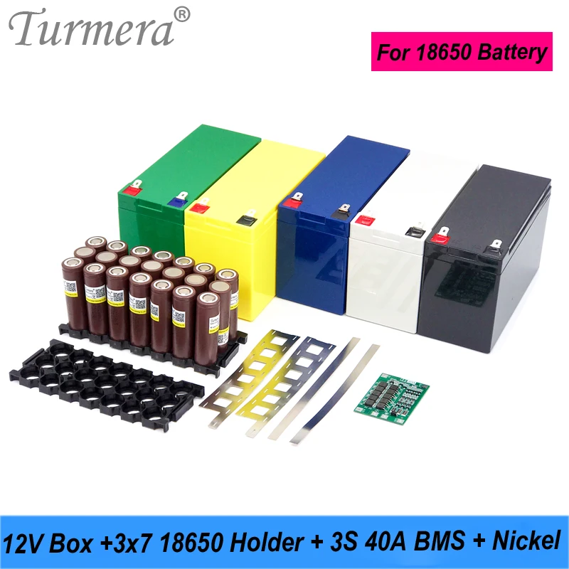 

Turmera 12V 6Ah to 23Ah Battery Storage Box 3S 40A BMS 18650 3X7 Holder with Welding Nickel for Motorcycle Replace Lead-Acid Use