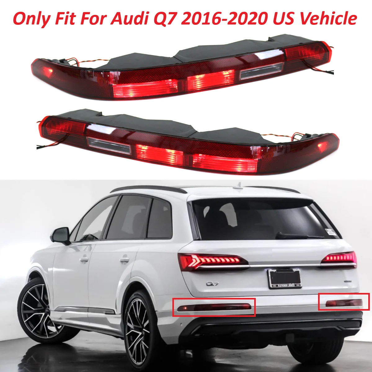 Car Rear Bumper LED Light Turn Signal Stop Brake Light for Audi Q7 2016-2021 US Version 5 Bulbs Tail Light Rear Signal Lamp