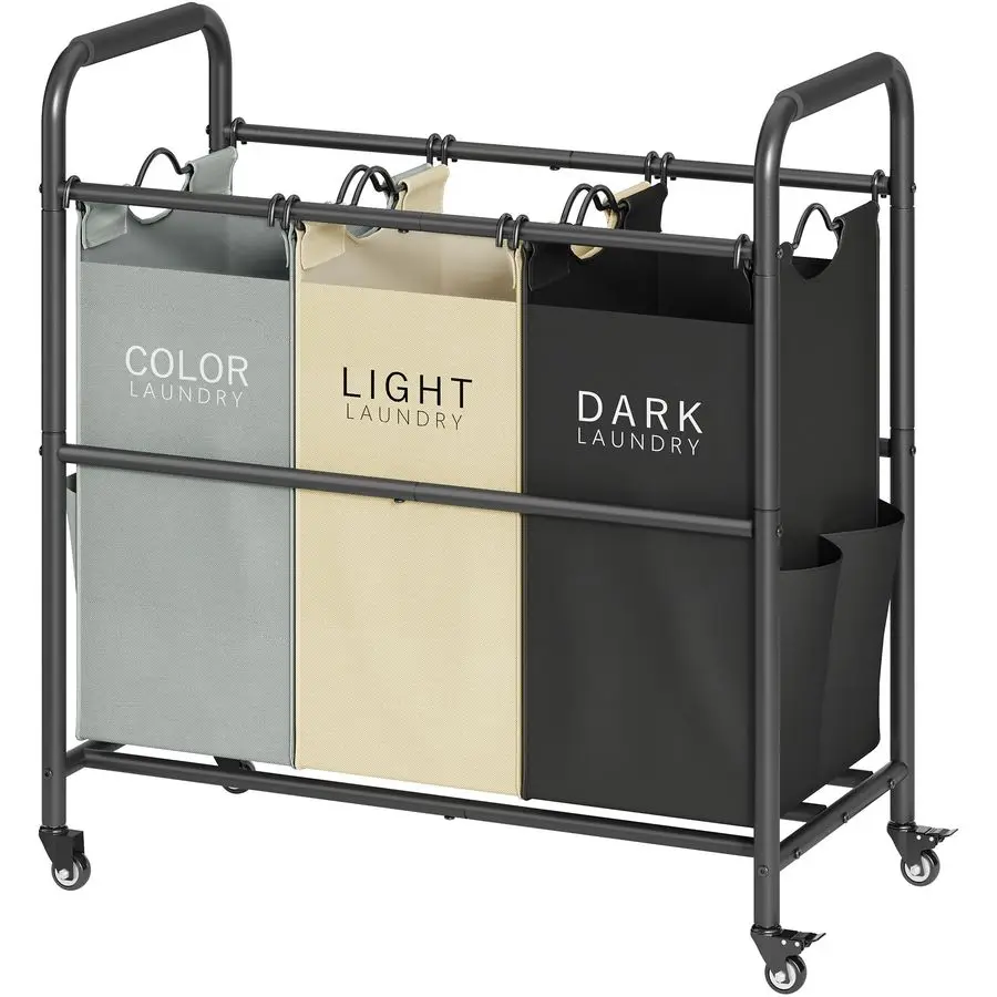 

Тележка-органайзер для белья с 3 отделениями, корзина для сортировки белья с прочными блокирующимися колесами для хранения одежды, 3 цвета