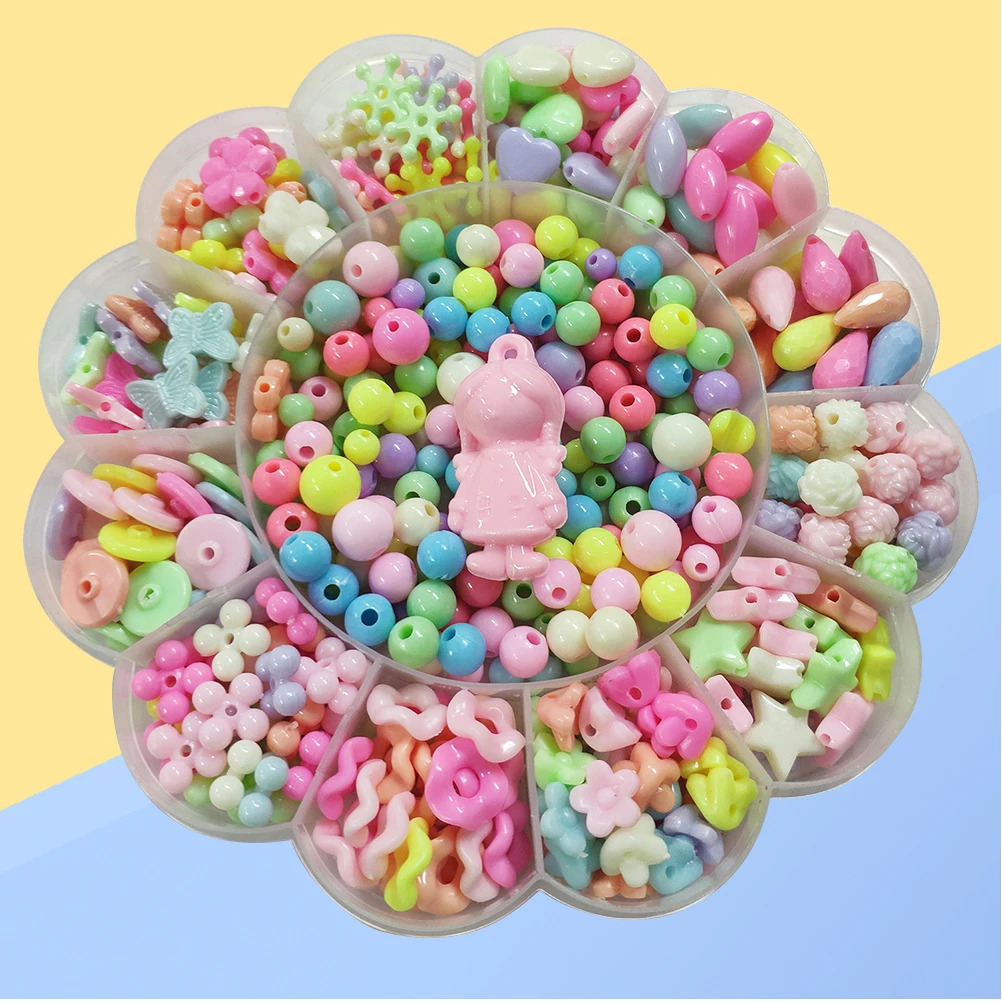 1 ensemble de perles d'artisanat pour enfants, perles à enfiler pour la création de colliers, bracelets et bijoux, perles acryliques colorées, éducatives