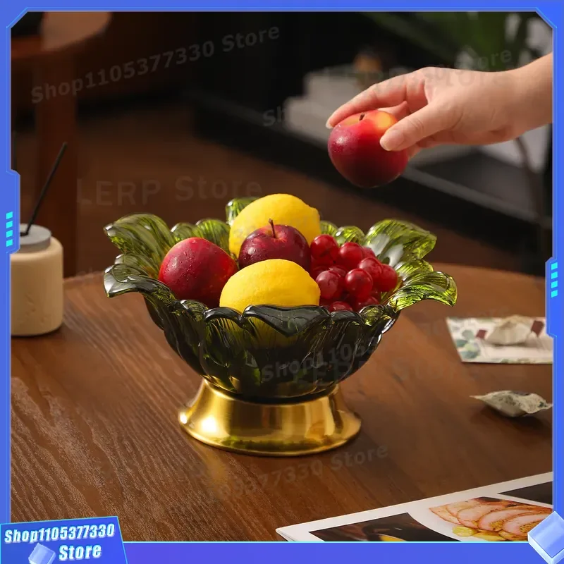 Luxury Crystal Glass Fruit Plate American Style Creative Snack Bowl for Living Room Coffee Table European Home Decor Flower