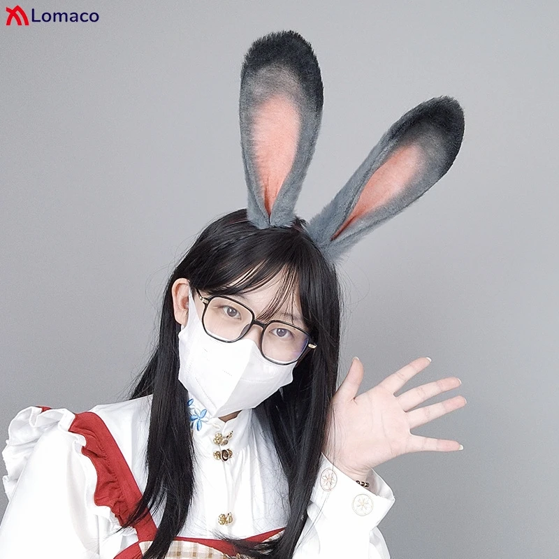 Judy Gray Rabbit Ears Hairbands Cosplay Headwear Christmas Party Plush Lolita Girl Women Long Bunny Ear Headbands Hair Accessory