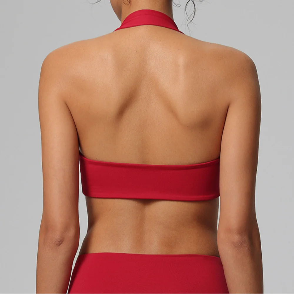 Hanging Neck Bra Gym Top Women Fitness Bra High Support Thin Strap Halter Sports Bras Scrunch Push-up Workout Bra Yoga Tank Tops