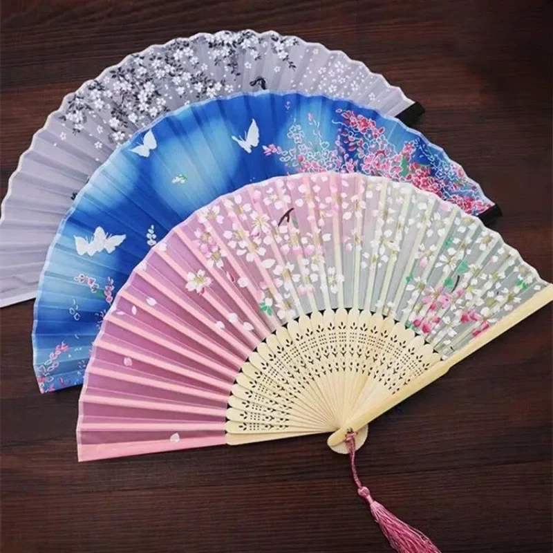 Vintage Style Silk Folding Fan Chinese Japanese Pattern Art Craft Gift Home Decoration Ornaments Dance Hand Fan