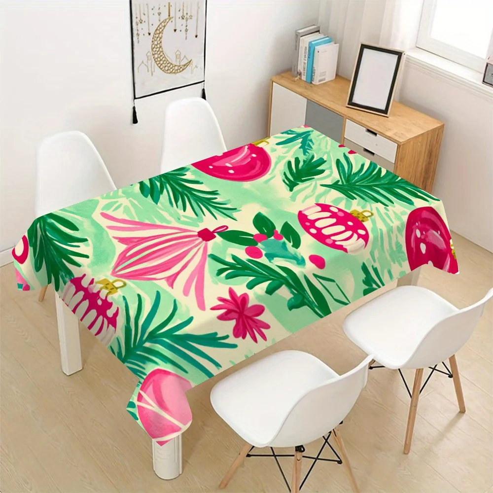 Vibrant Tropical Christmas Tablecloth Waterproof Spillproof Table Cover for Dining Room Party Decor
