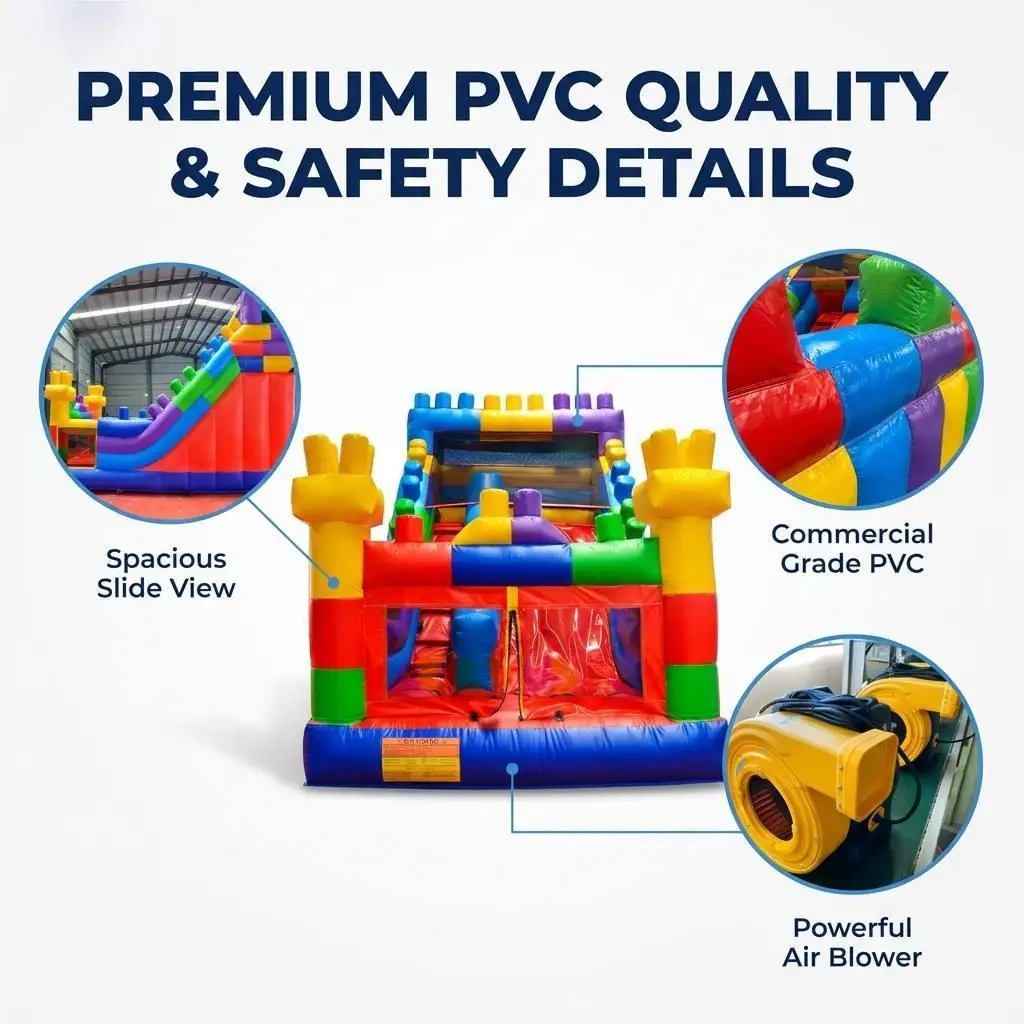 5.5x3.5x3.7 Meter Backyard Building Blocks Themed Inflatable Bouncy Castle with Dry Slide Bounce House for Kids Playground
