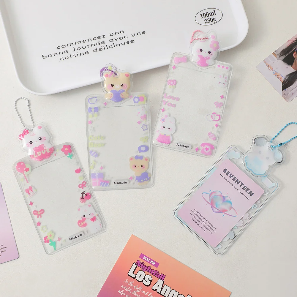 Cute Card Holder Cover INS PVC 3-inch Keychain Photocards Protector Photo Frame Pocket Idol Photo Sleeves Idol Photo Display