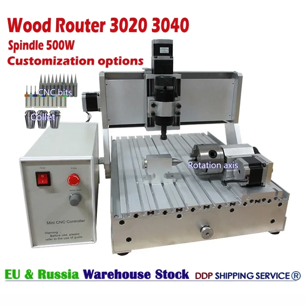 LY CNC Engraving Machine USB 3020 3040 Ball Screw 500W Spindle Wood Router Engraver Aluminum Milling Lathe Rotary Axis Support
