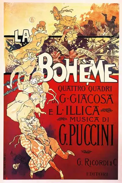 Póster de la ópera La Boheme de Giacomo Puccini, escuela italiana, impresiones del siglo XIX, póster artístico de pared para decoración del hogar