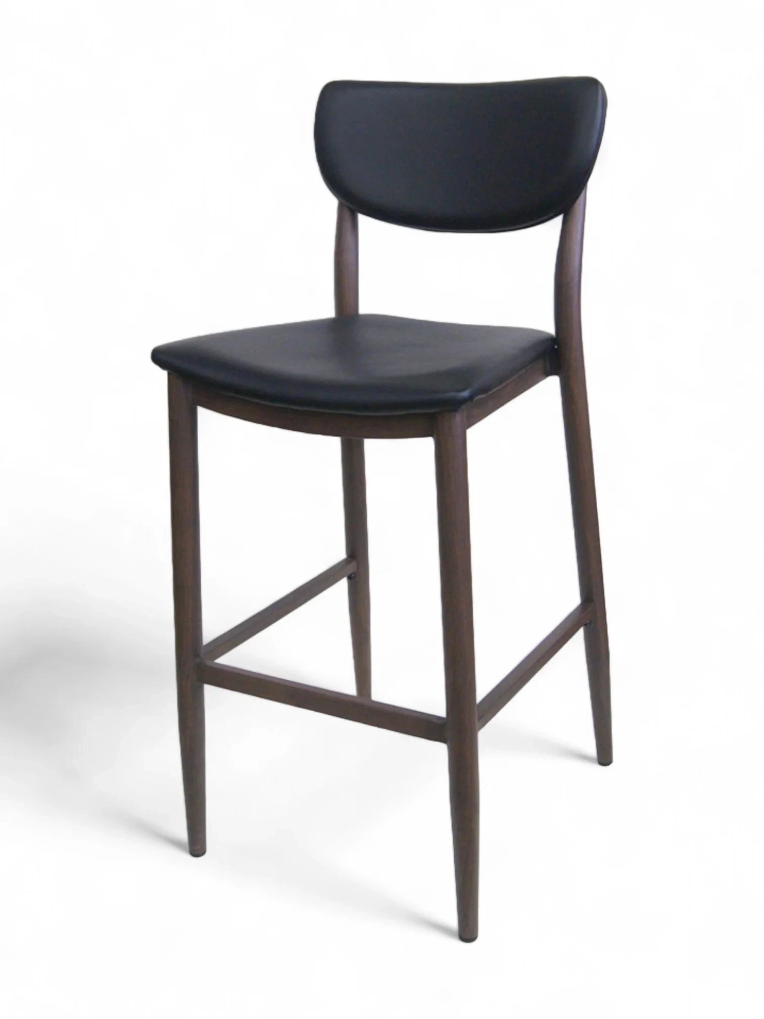 Commercial Grade Stainless Steel Wood Grain Walnut Frame Dining Chair Elegant French European Solid PU Leather Home Office Hotel
