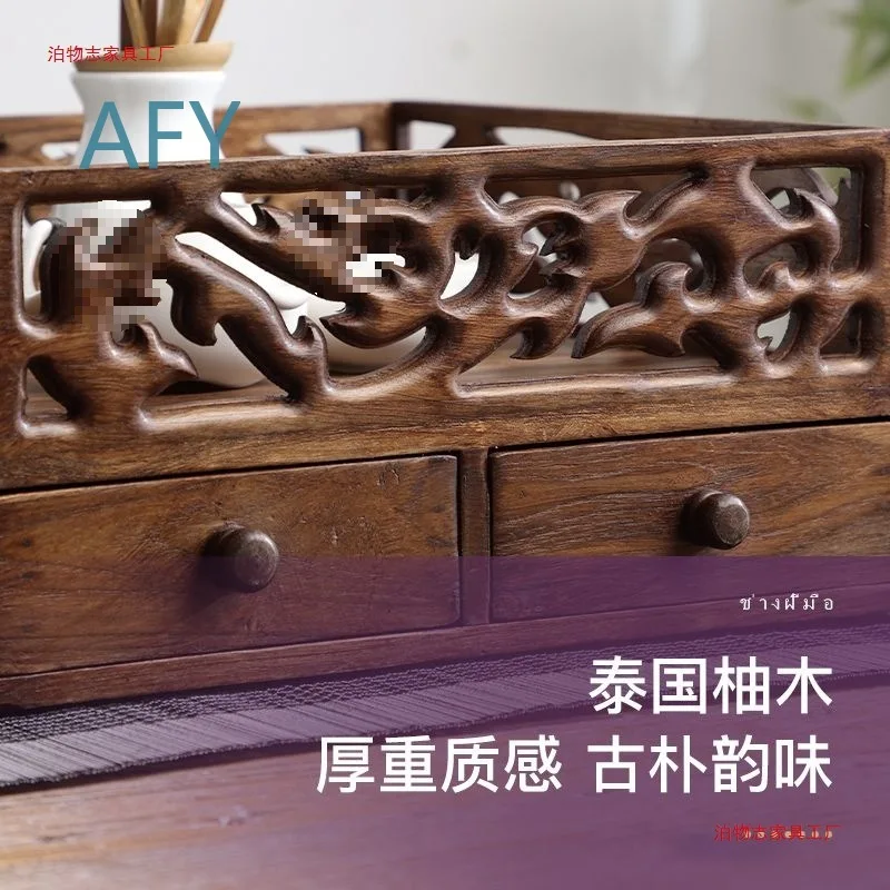 Wooden Tea Cup Holder Display Stand for Desktop Tea Set Storage Cabinet with Drawer Tea Tray Organizer Serving Tray for All