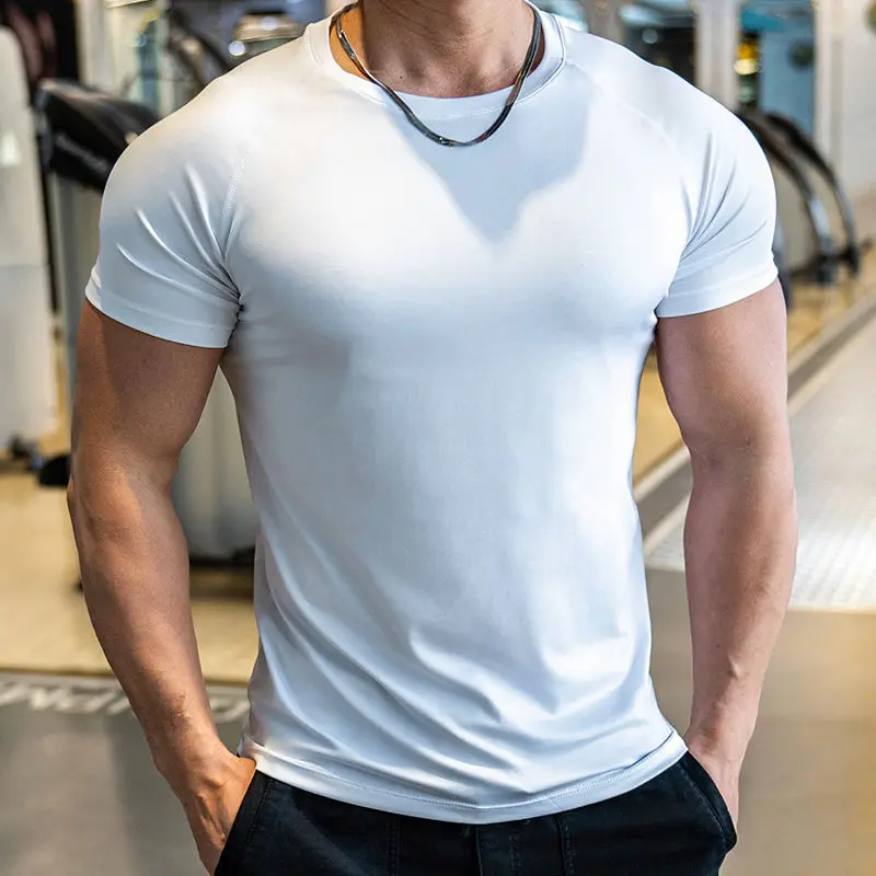 Лето 2024, Мужской пуловер с круглым вырезом, быстросохнущая Спортивная одежда для фитнеса, эластичная облегающая футболка для упражнений для мужчин