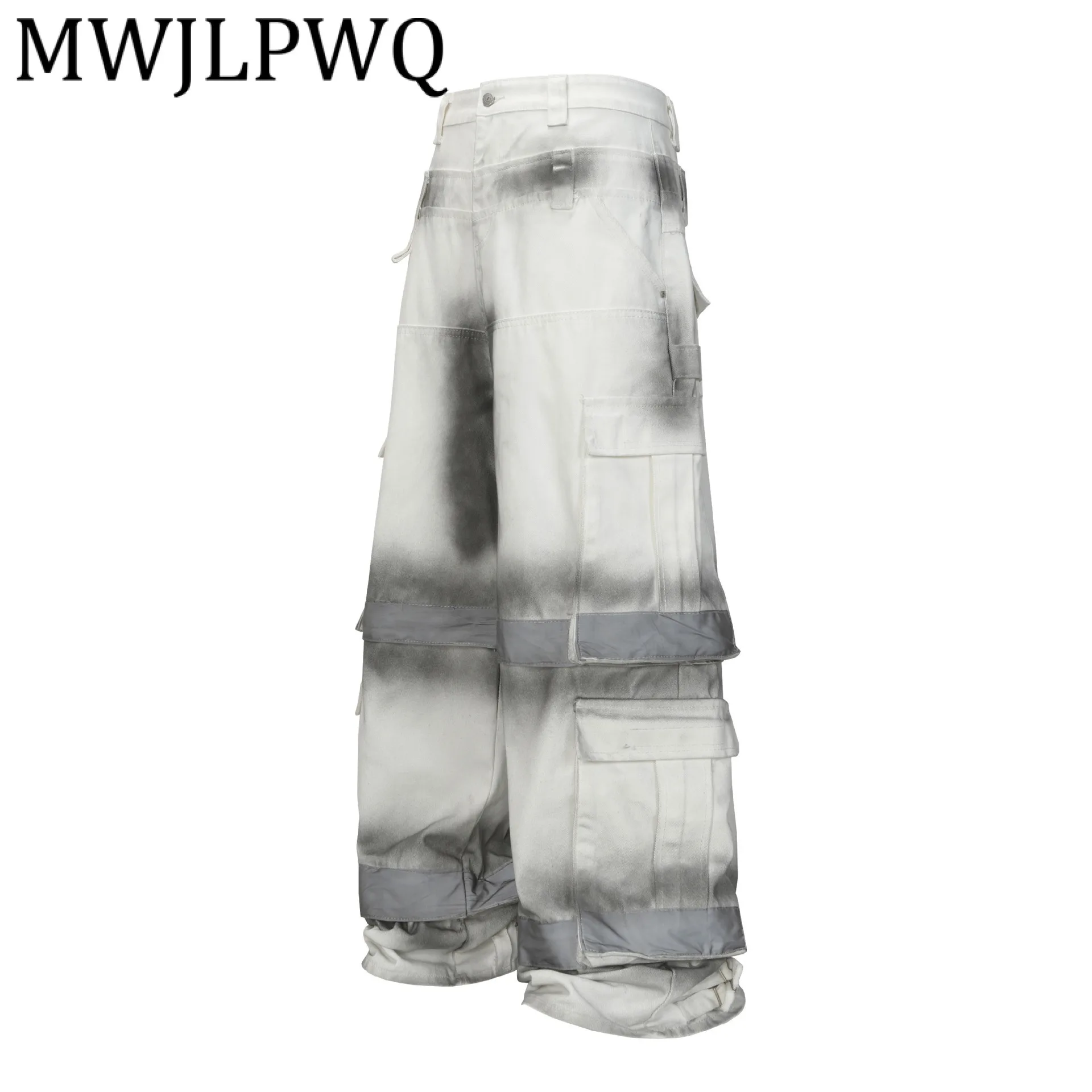 

MWJLPWQ мужские функциональные брюки-карго с несколькими карманами для струйной печати в стиле хип-хоп, темные тактические широкие брюки-карго, осень 21366