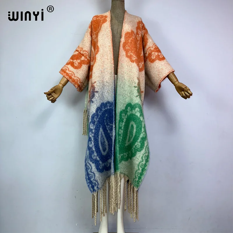 WINYI winter coat for women new Cashew print tassels Luxury Fur Loose OverCoat Thick Warm long down coat Europe cardigan jacket