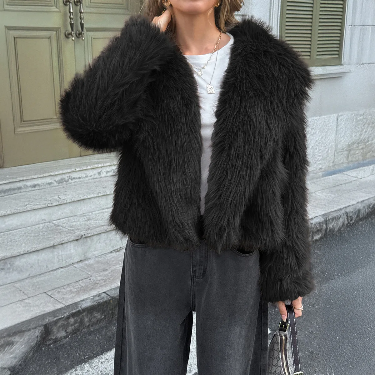 

DiYun Casual Long Sleeve Faux Fur Coat Pure Color Women's Outerwear Autumn Winter Independent Station Cross-Border Fashion