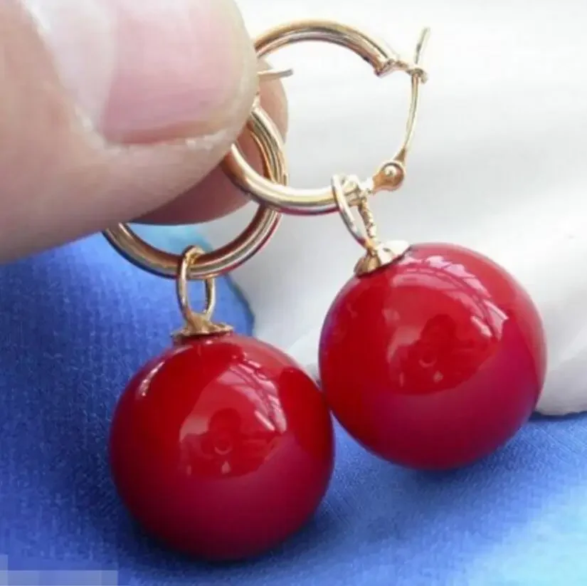 

Rare Huge 12mm Tahitian Coral Red South Sea Shell Pearl Earring