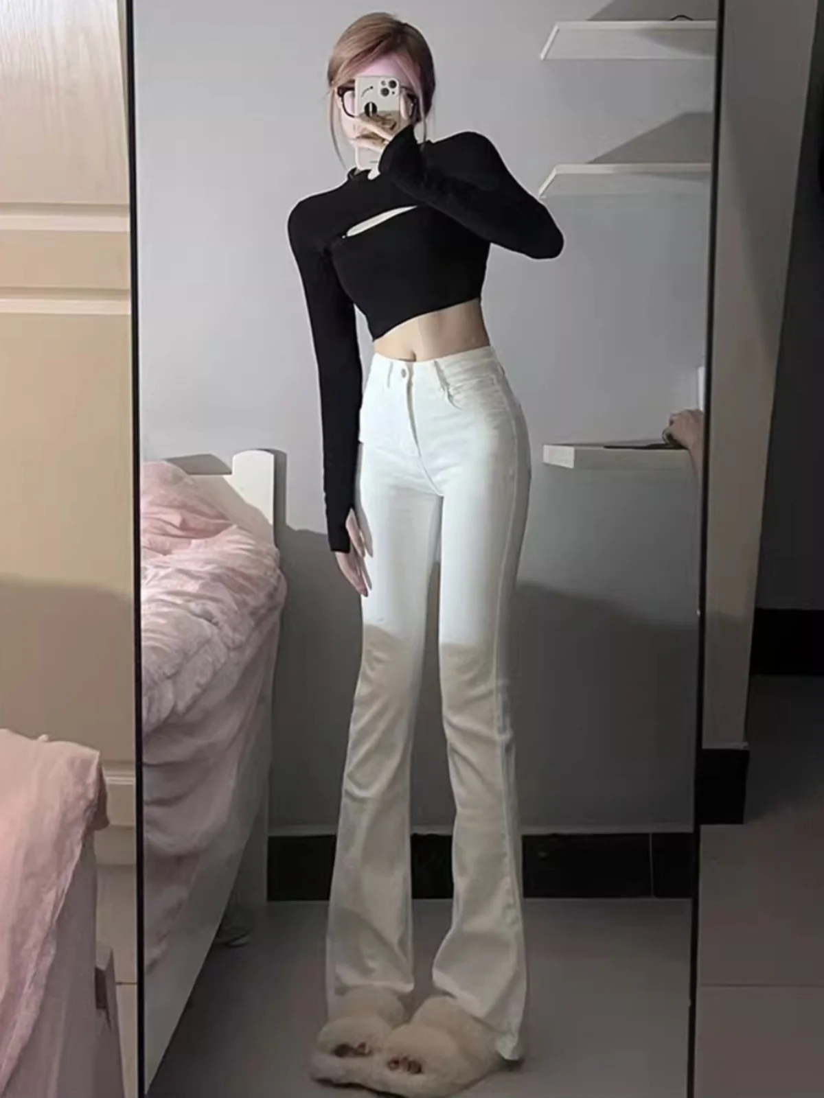 High Waist Flared Jeans Women's Spring Summer New Style Slimming Tall Enhancing Versatile Bell Bottoms Casual Cotton Blend