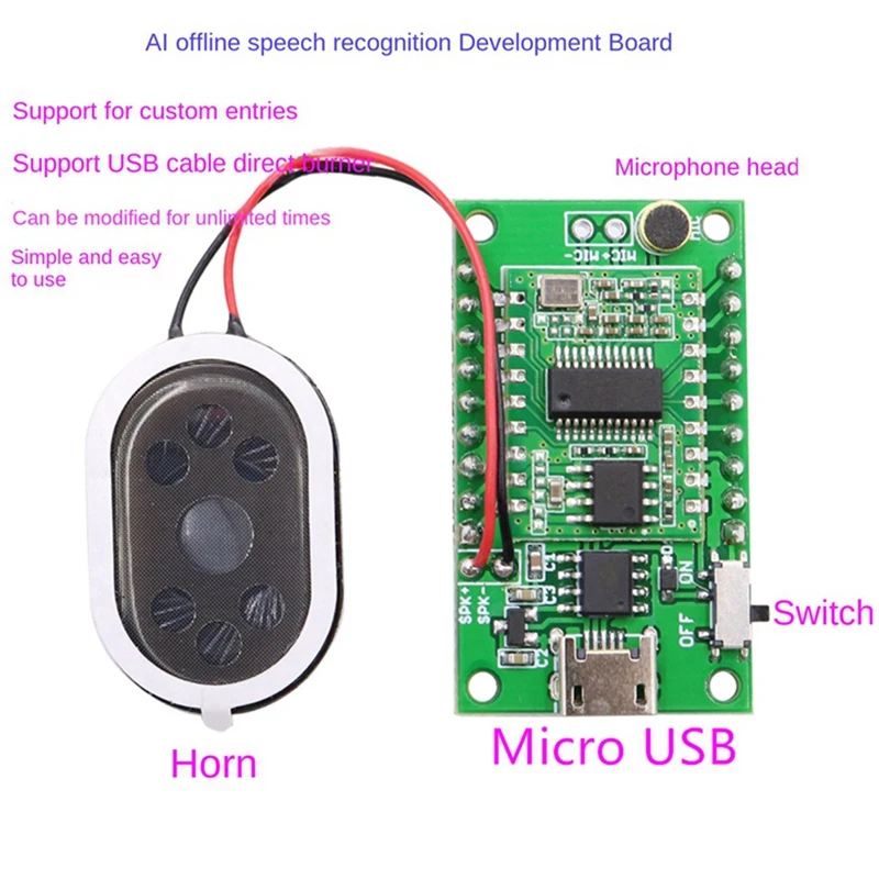 AI Intelligent Voice Recognition Module, Offline Voice Control, Development Board Adapter