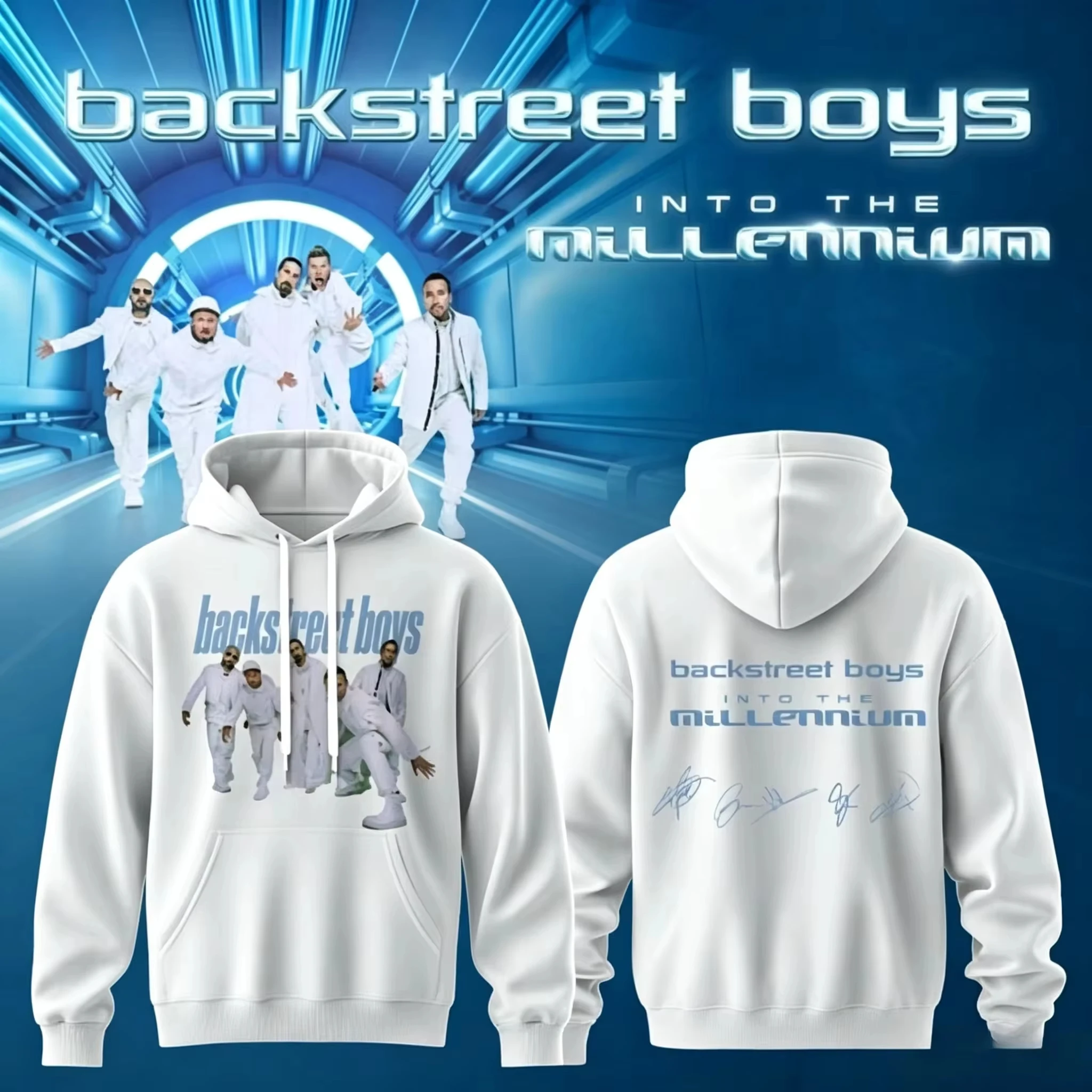 2026 Backstreet Boys Into The Millennium Signature Hoodie Double Sided Graphic Print Oversized Pullover Pop Band Fan Hooded