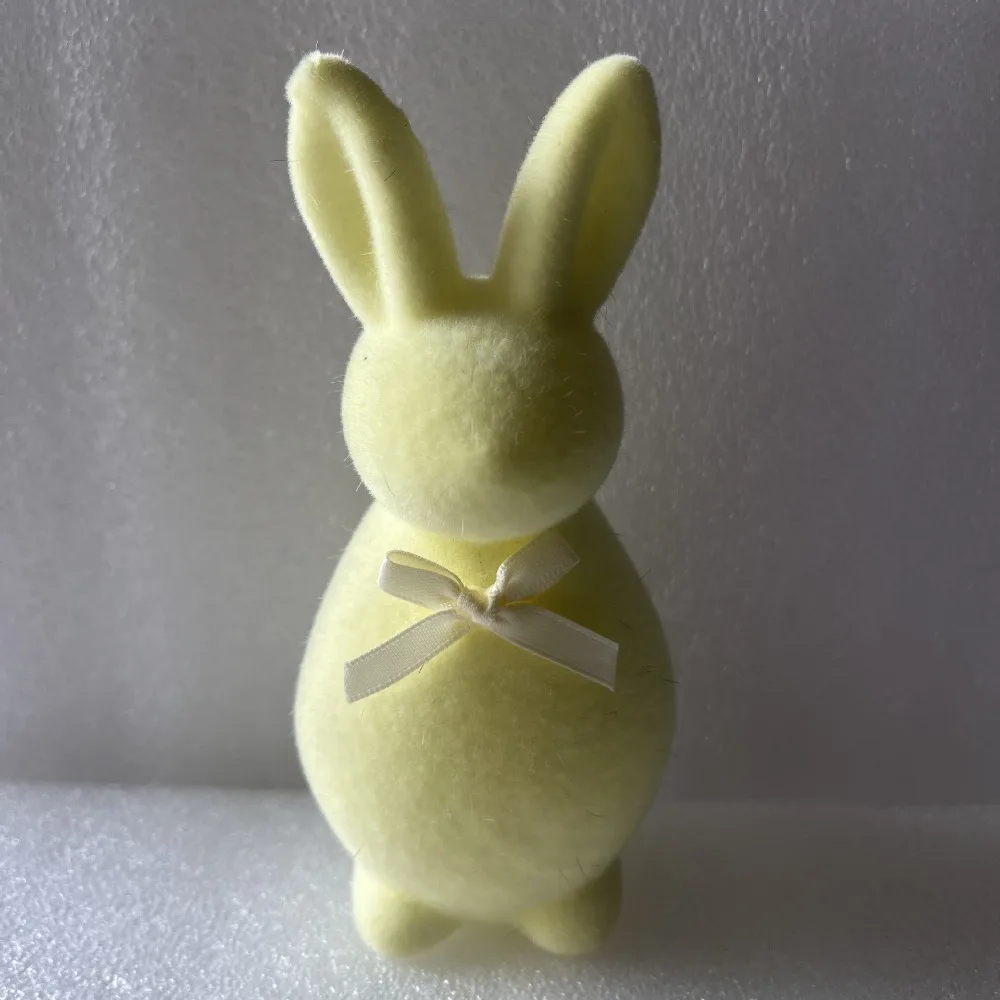 Handmade Foam Flocked Rabbit Figures with Bow Solid Color Bunny Sculpture 3D Standing Easter Bunny Statue Party Favors