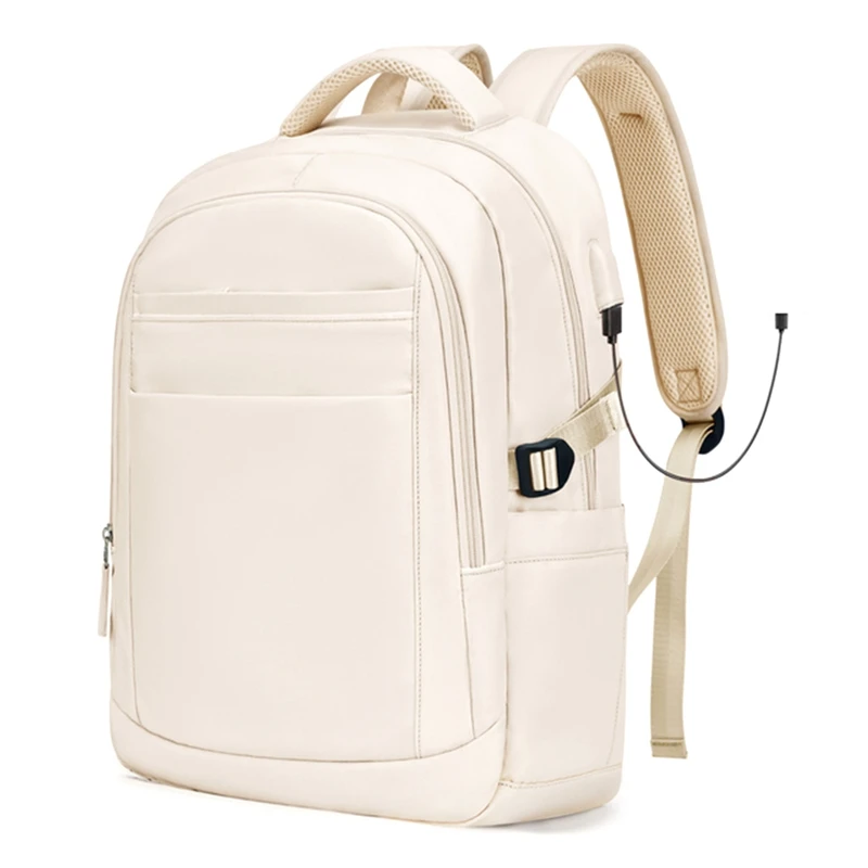 

Laptop Backpack Women Women's Travel Backpack- Anti-Theft, USB Charging Port, Water-Resistant College Bookbag Beige