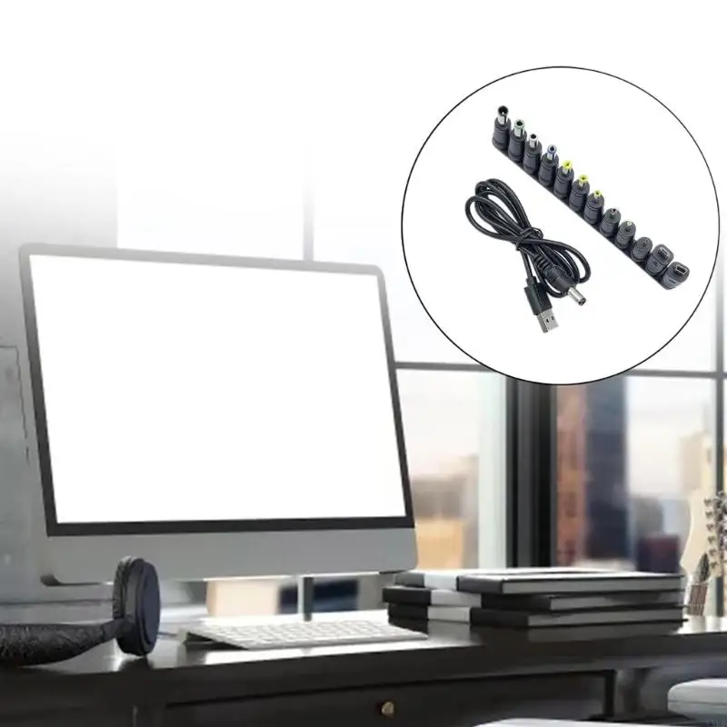 ​Universal Power Cable USB to DC 5.5 * 2.1mm Jack 5V Charging Cord with 12 Selectable Connector Tips for CCTV Cameras TV Box